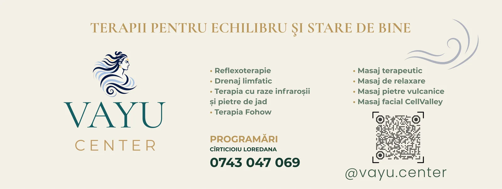 Banner Vayu Center: terapii pentru echilibru și stare de bine